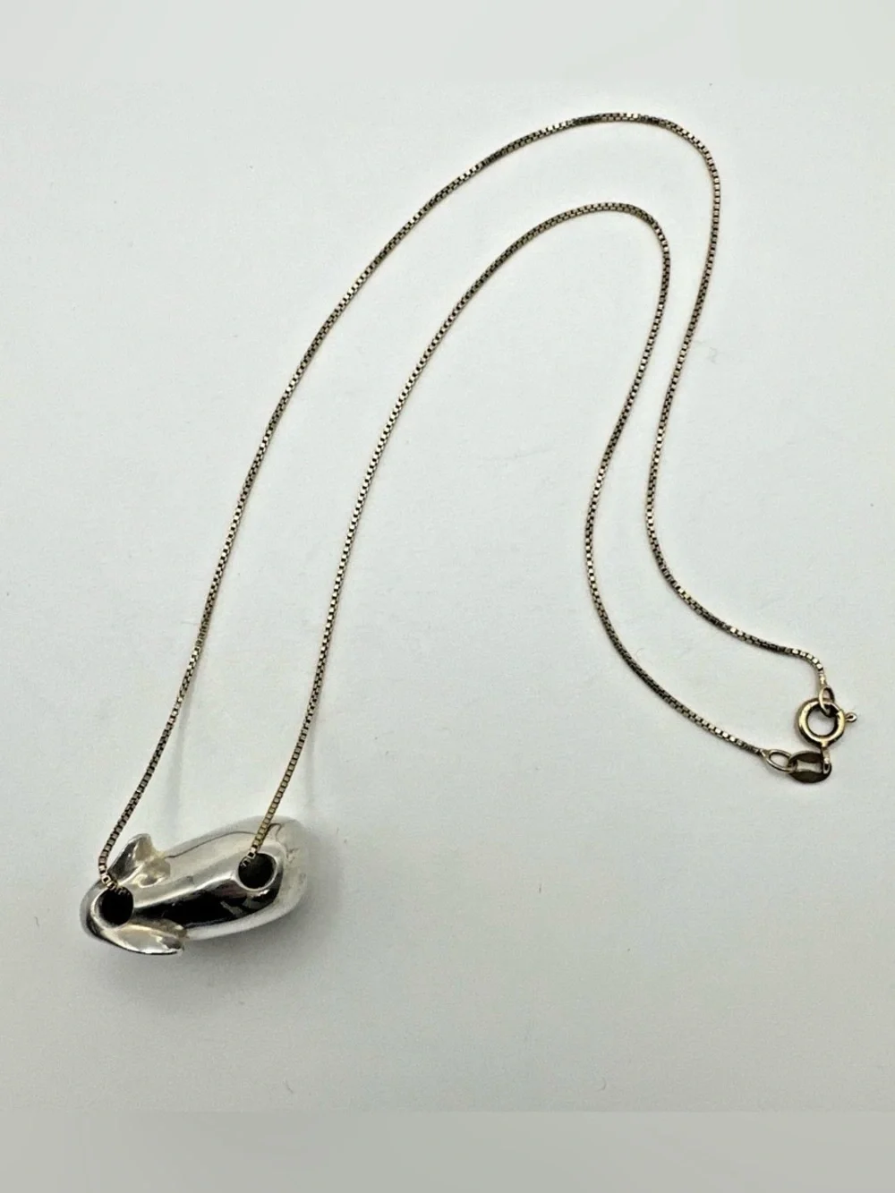 Fetish 925 Elephant Pendant Necklace Native American Sculptural Two Tone 18